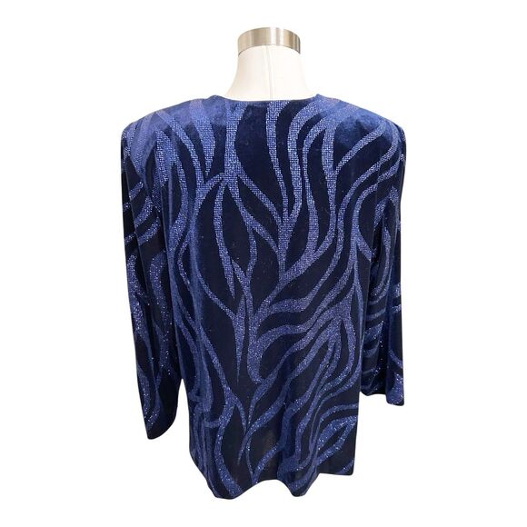 R & M RICHARDS KAREN KWONG  VTG Jacket Black Velvet Blue Glitter Petite READ - Picture 3 of 3